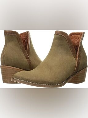 Wolverine Women’s Delaney Olive Suede Leather Tan Trim Ankle Boot Size 7